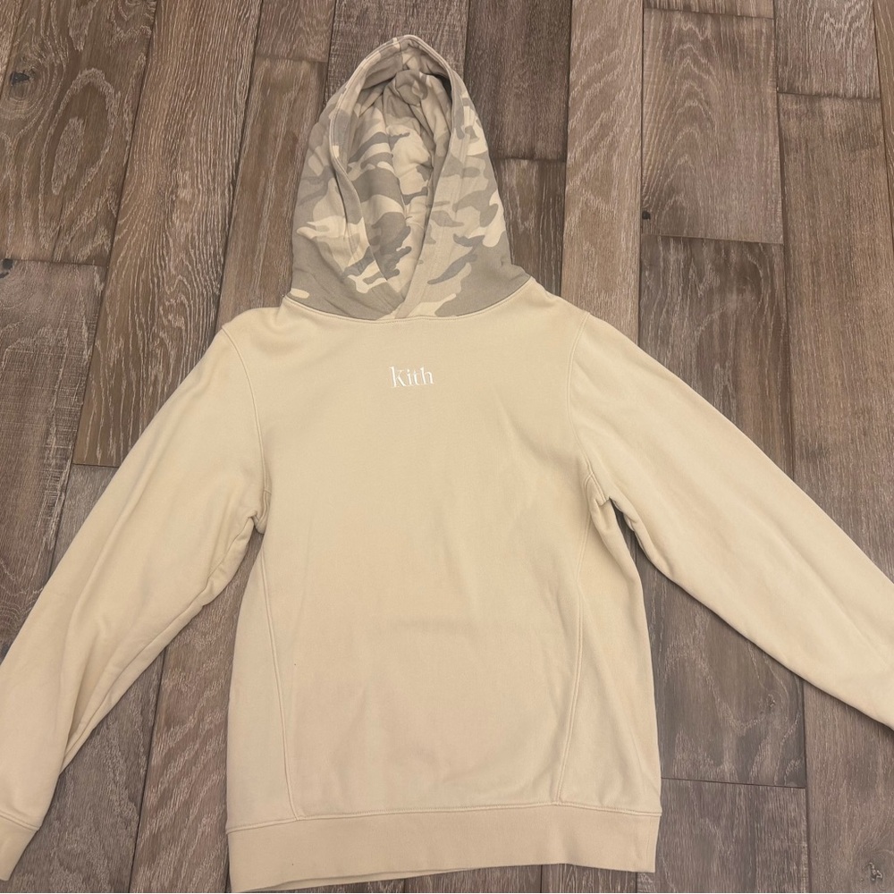 Kith kids Cream Hoodie with Camouflage Hood size 12